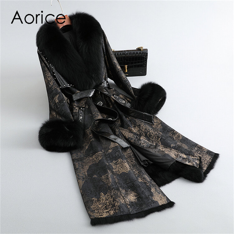Aorice-토끼털 란지 코트 자켓 여우털 칼라 코트 파카 트렌치 CT283 여성용, 오버사이즈, 겨울