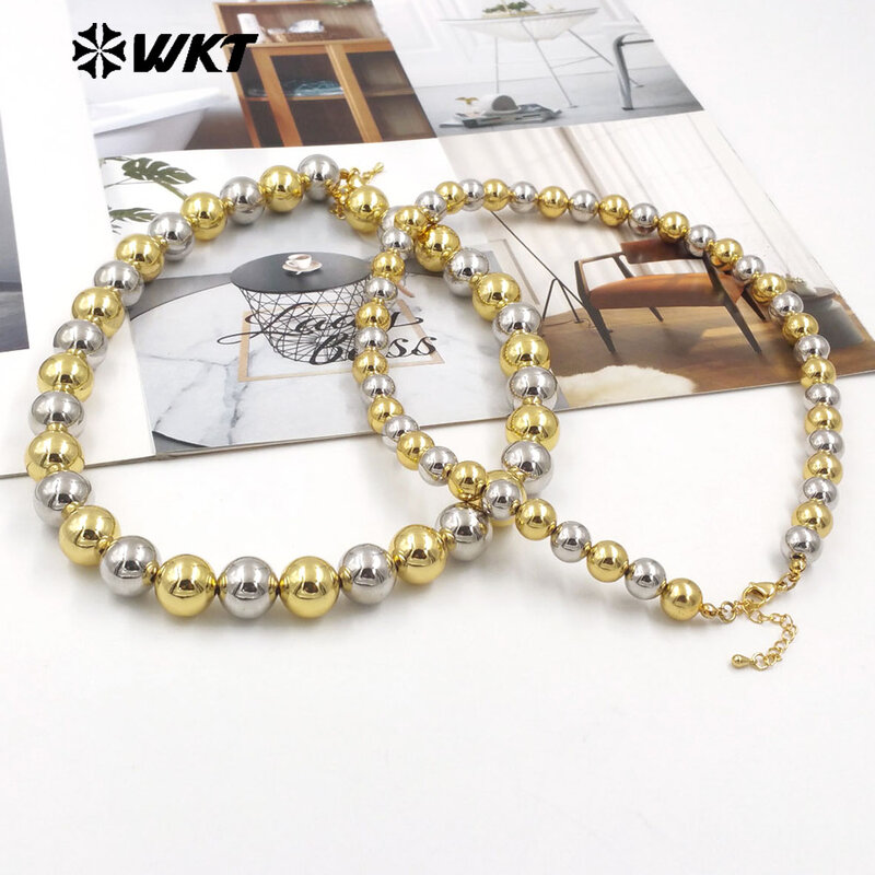 WT-JFN11 perline miste bicolore alla moda e alla moda con accessori per collana corta con perline rotonde 18k e Ailver