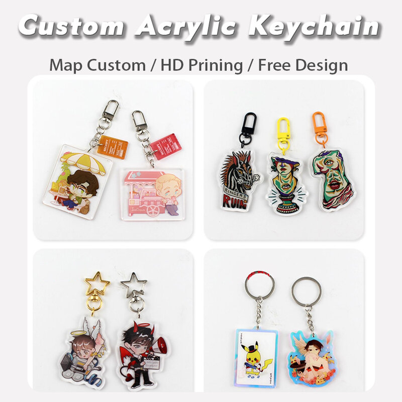 Benutzer definierte Schlüssel anhänger Anime Acryl Schlüssel anhänger Ring Cartoon Figur benutzer definierte persönliche Design doppelt bedruckte Mode Rucksack Charme
