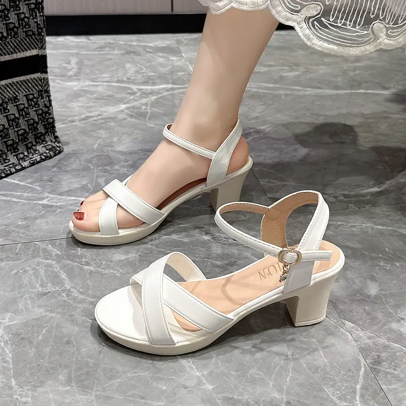 2024 letnie nowe buty damskie w stylu Retro w stylu ludowym wiatr odkryte palce i pięta rzymskie sandały z jedną linią klamry gruby obcas