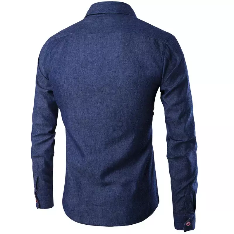 Vendita calda camicie di jeans a maniche lunghe da uomo colletto rovesciato magliette con bottoni moda primavera autunno Casual Slim formale top abbigliamento