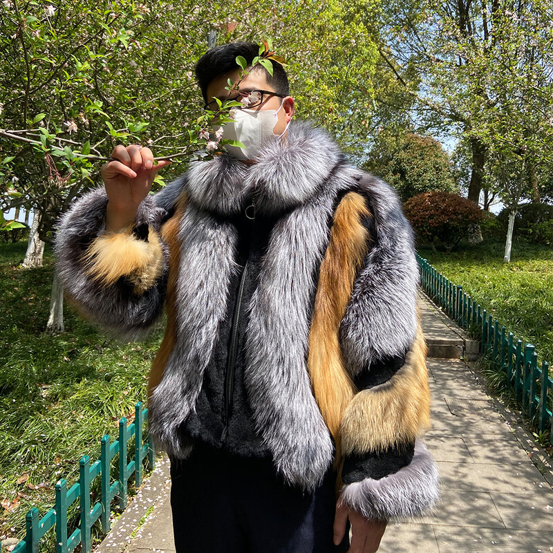 男性用本物の毛皮のコート,冬用の毛皮のコート,本物の赤いキツネの毛皮,大きなサイズ,2022