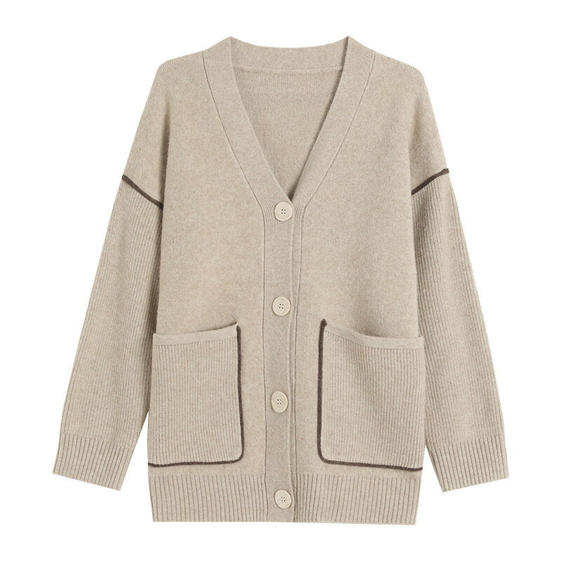 Oversized jesienno-zimowa sweter dziergany damska nowa leniwy, luźny odzież wierzchnia matki w średnim wieku sweter kurtka z dzianiny