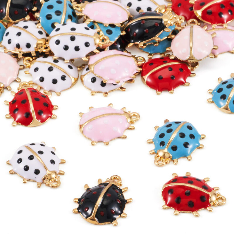 40Pcs Alloy Enamel Ladybird Pendants Colorful Flying Animals Insect Charms for Jewelry Making Bracelet Women DIY Jewelry Craft