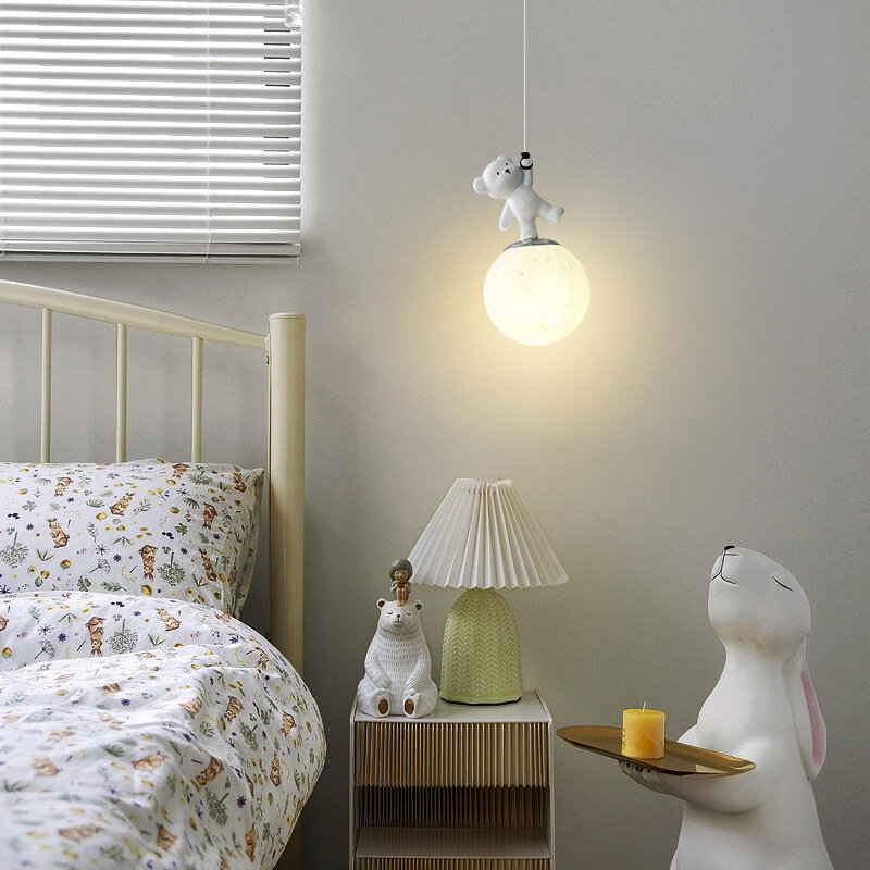 창의적인 어린이 곰 침대 옆 펜던트 램프, 모던하고 심플하고 분위기 있는, 마스터 침실 작은 펜던트, 공부 독서 램프