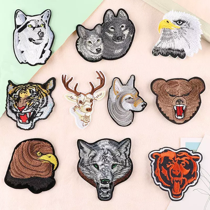 Emblema Thermoadhesive para a tela do saco de pano, remendo do bordado, DIY, lobo, cão, águia, tigre, etiqueta animal, ferro em remendos, acessórios, novo