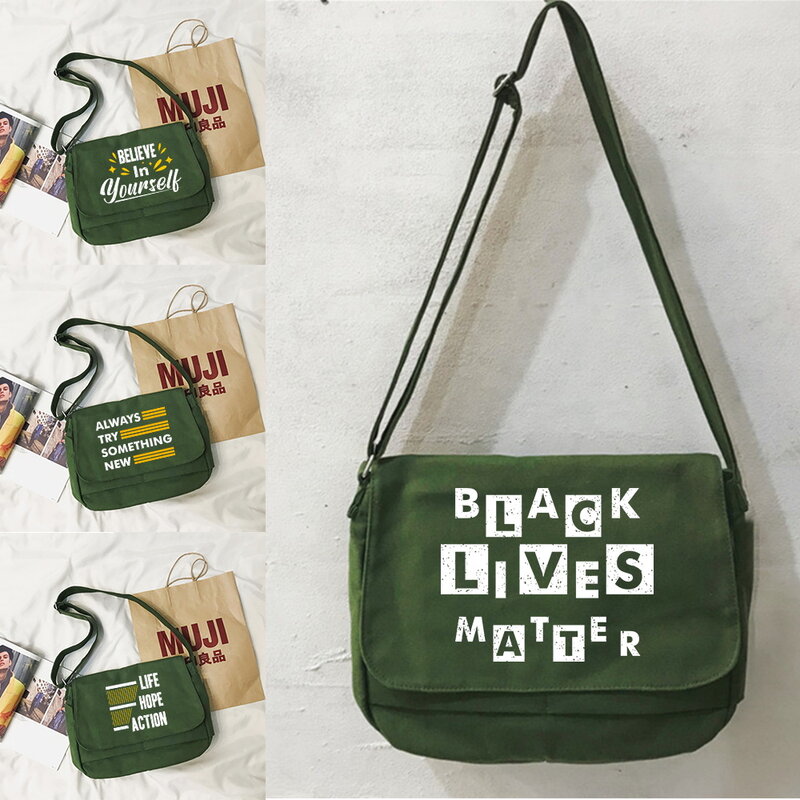 Bolsa de mensajero multifunción para estudiantes universitarios, bolso portátil de moda Simple con patrón de frase de un hombro