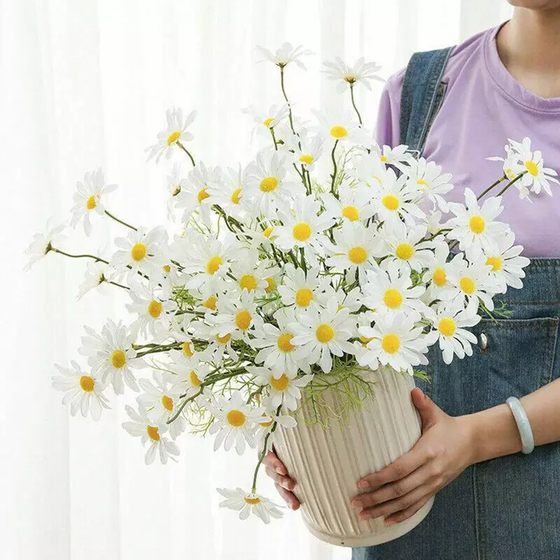 Sztuczna biel bukiet kwiatów stokrotka DIY wazon ogrodu domu dekoracja salonu na przyjęcie kwiaty ze sztucznego jedwabiu ślubna
