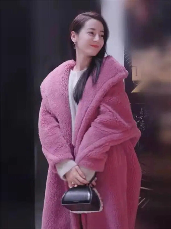 Jaket berbulu panjang longgar mewah mantel bulu imitasi Teddy hangat dipertebal untuk wanita musim dingin mewah Casaco kualitas tinggi Korea elegan