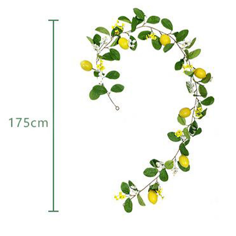Karangan bunga Lemon buatan gantung Lemon rotan palsu Lemon Garland dengan daun kayu putih persediaan pesta tanaman rambat pintu depan 1.75/2m