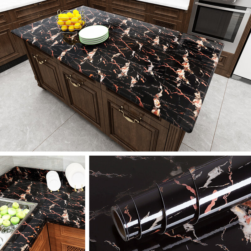 Papel tapiz de mármol negro para cocina y hogar, papel de Contacto autoadhesivo impermeable para encimera, escritorio, baño, PVC