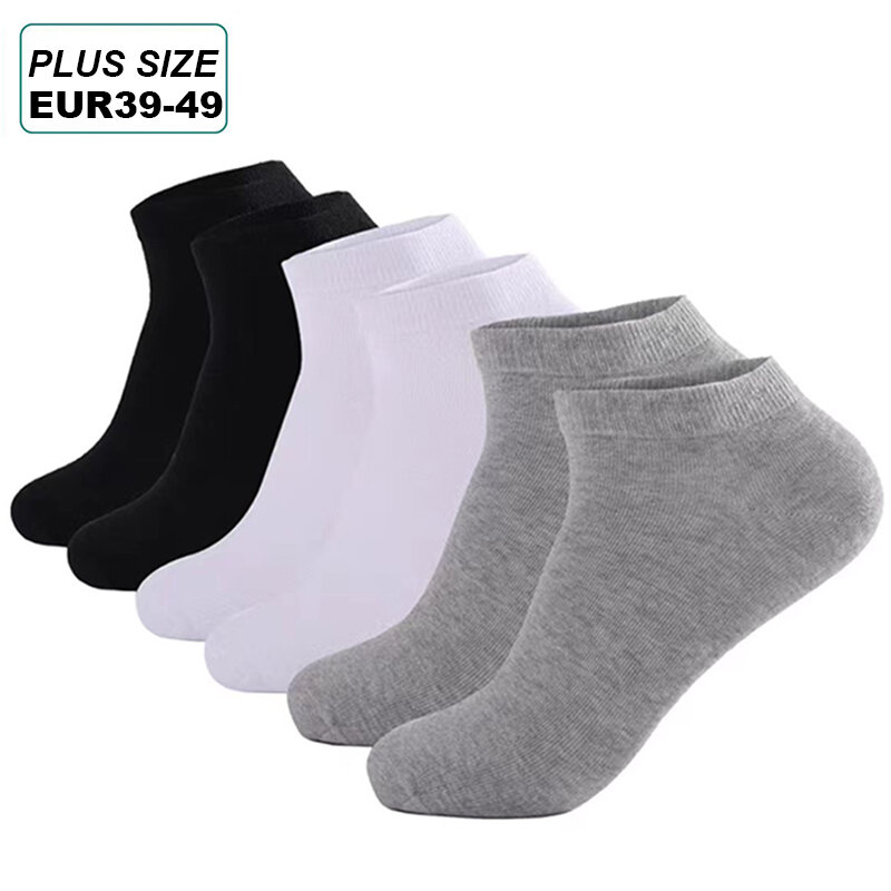 Meias de tornozelo respirável masculina, monocromática, confortável, alta qualidade, algodão, Low Cut Sock, preto, mais, Euro 49, 3 pares