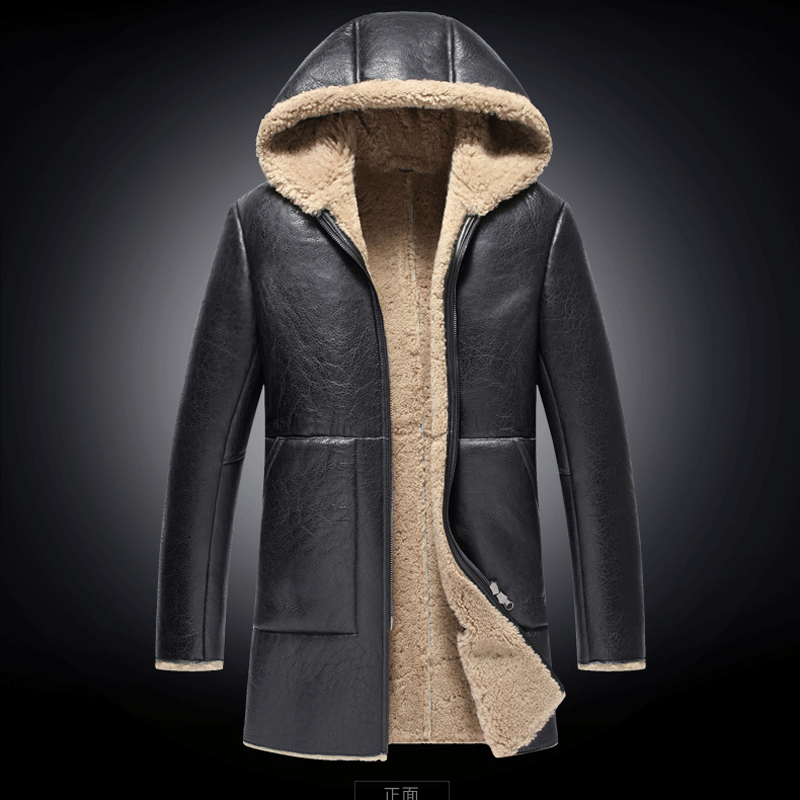 Tcyeek-abrigo de piel auténtica para Hombre, abrigo grueso de piel de oveja Natural con capucha, ropa de invierno, Chaquetas de longitud media
