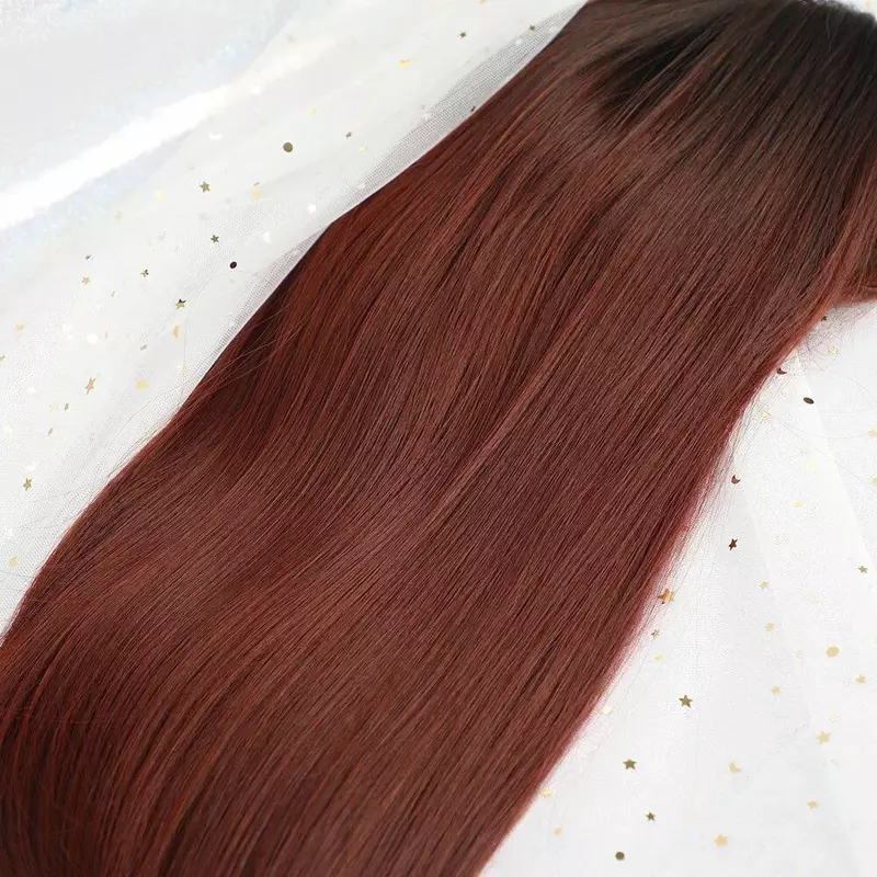 Длинный винно-красный прямой парик с челкой Омбре термостойкий косплей женский парик из синтетических волос
