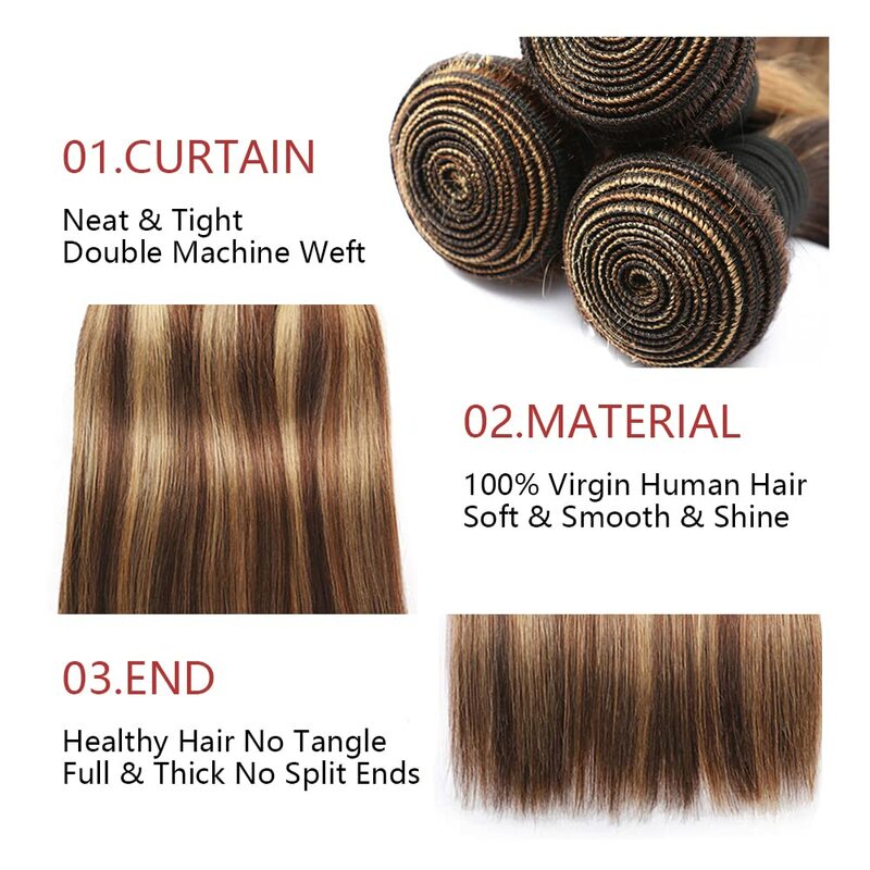 Highlight P4/27 Hair Brazilian Remy Hair Weaves Remy Human Hair Grade Unprocessed Virgin Hair Straight Blonde Bundles For Women