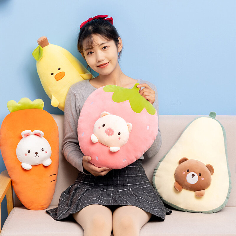 Cute Stuffed Animal Fruite Plush Pillow Cartoon Anime Bear Duck Rabbit Plushies Doll Soft Kids Toys for Girls Kawaii Room Decor