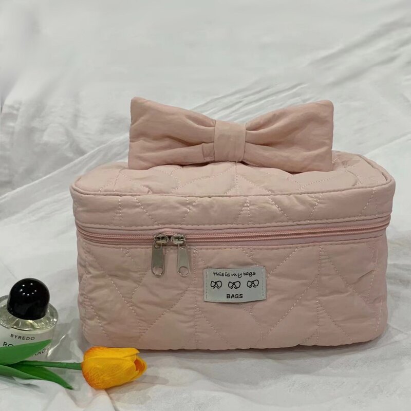Bowknot Fashion Cute Makeup Bag Portable Solid Color Cosmetic Bag Storage Box