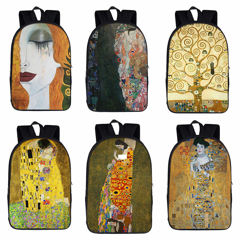 Beijo Por Gustav Klimt Imprimir Mochila, Mochila Escolar Juvenil, Pintura A Óleo, Lágrimas De Viagem, Grande Capacidade, Saco De Armazenamento Para Crianças