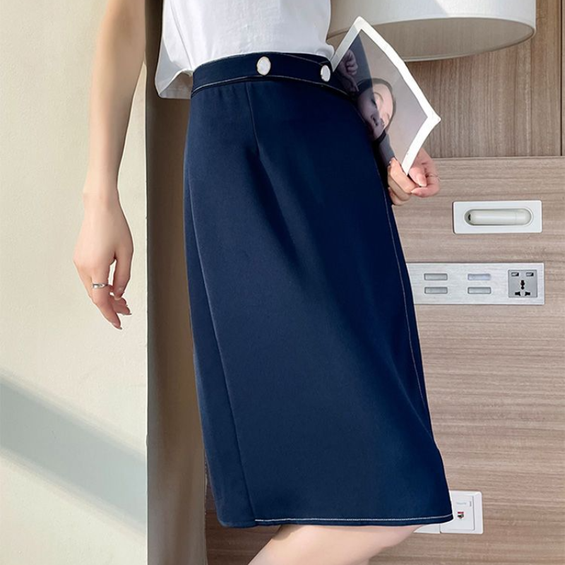 New Spring and Summer Women's Solid Color High Waist Loose Classic Bag Hip A-Line Irregular Button Fashion Casual Skirt