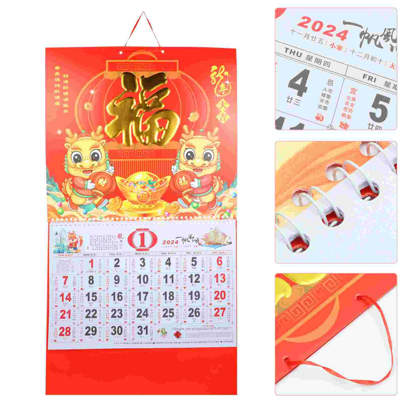 2024 Muur Kalender Chinese Decor Decoratieve Opknoping Bureau Nieuwjaar Thuis Papier Hanger