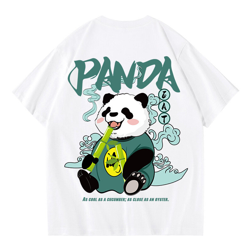 Kawaii Vintage Anime koszulka z nadrukiem z pandą śmieszne mężczyźni lato z krótkim rękawem na co dzień koszulki męskie bluzka w rozmiarze plus size ropa y2k hombre koszulki