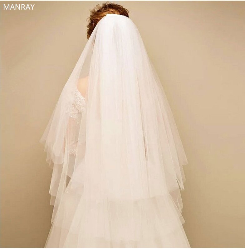 Boêmia 2023 em estoque voile véu curto barato acessórios de casamento dupla camada pente de cabelo weil veu noiva véu de noiva
