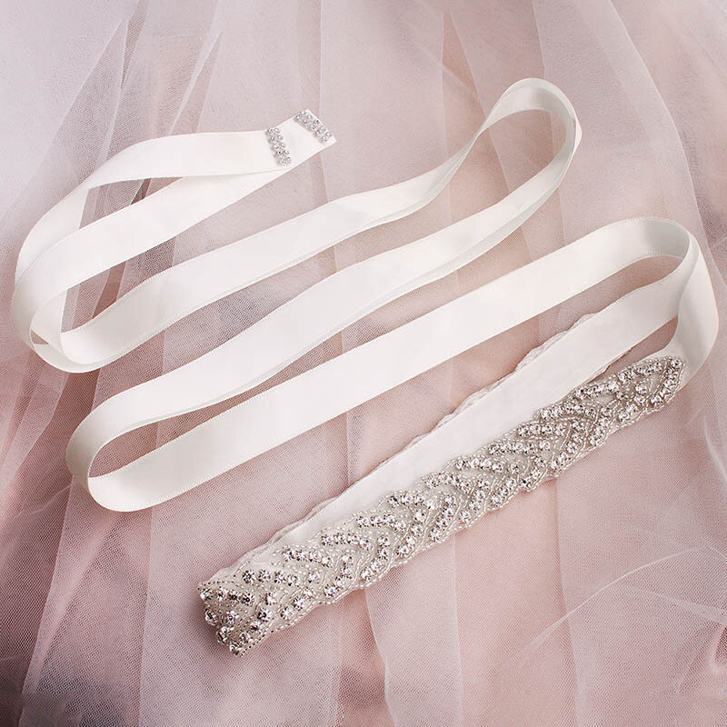 Ceinture Sabuk Pernikahan Kristal Perak Elegan untuk Gaun Prom Selempang Pita Merah Muda Sabuk Pengantin untuk Gaun Pernikahan Aksesori Pernikahan B6