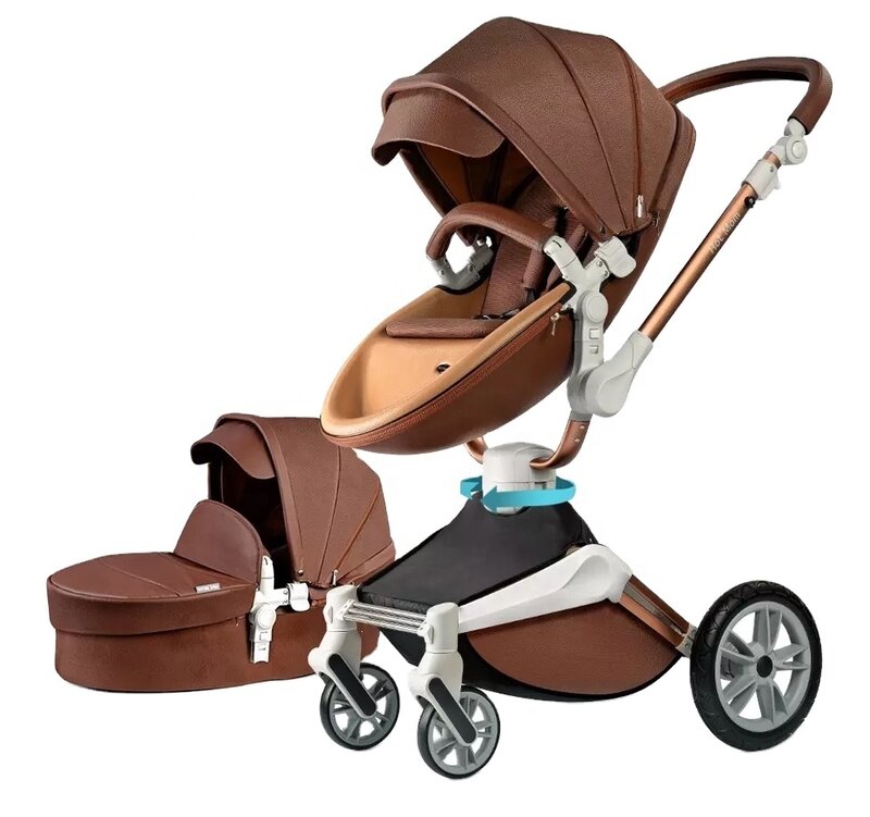 NEW HOT MOM PU Leather Stroller Tiffany Blue 3 in 1 Baby Stroller Easy Folding Portable Baby Walker Baby Outsisde Travel