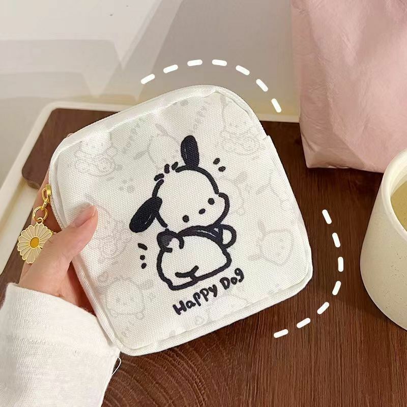 Sanrio Pochacco Cinnamoroll Sanitary Napkin Zipper Bag Coin Purse Anime Girl Student Portable Storage Canvas Cloth Wallet Gift