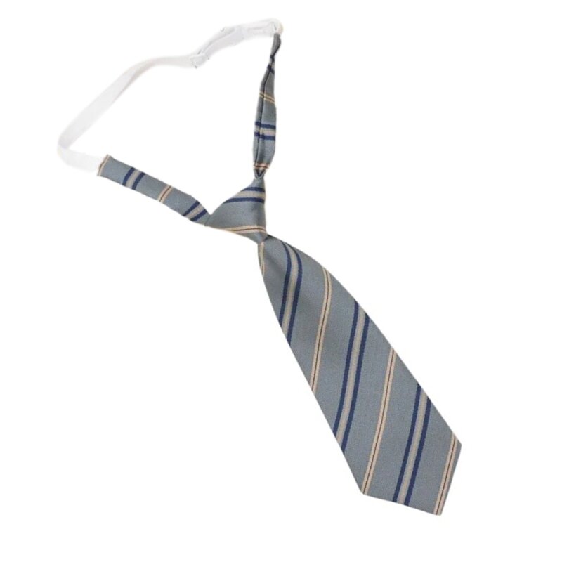 ربطة عنق من البوليستر الحريري قابلة للتعديل مربوطة مسبقًا JK رمادية مخططة لزي المدرسة