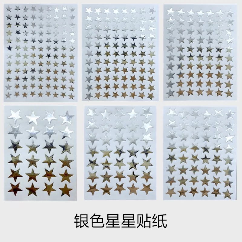 10 листов/упаковка, серебряные наклейки с пятиконечными звездами