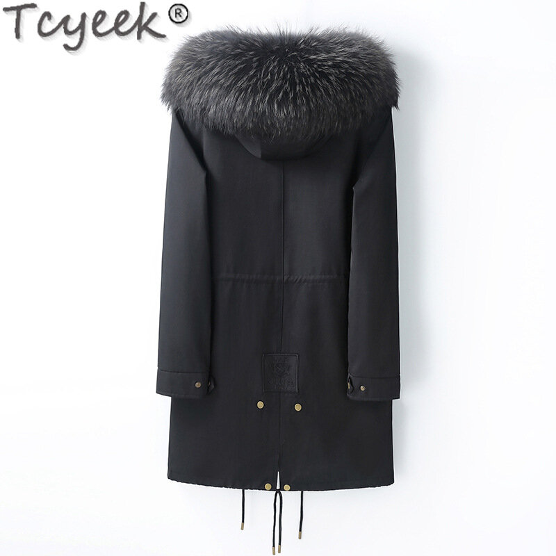 Tcyeek-Casaco quente de pele de raposa para homens, parka destacável, gola de guaxinim, jaqueta de inverno, roupas fashion, 6XL, 23