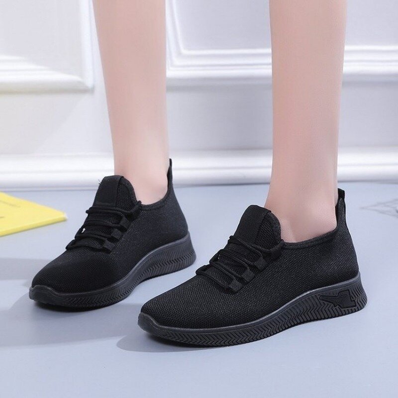 Solid Casual Low Heel Lace-up Mesh Sneakers for Women 2024 New Hot Sale Summer Rubber Ladies Shoes  Women's Vulcanize Shoes