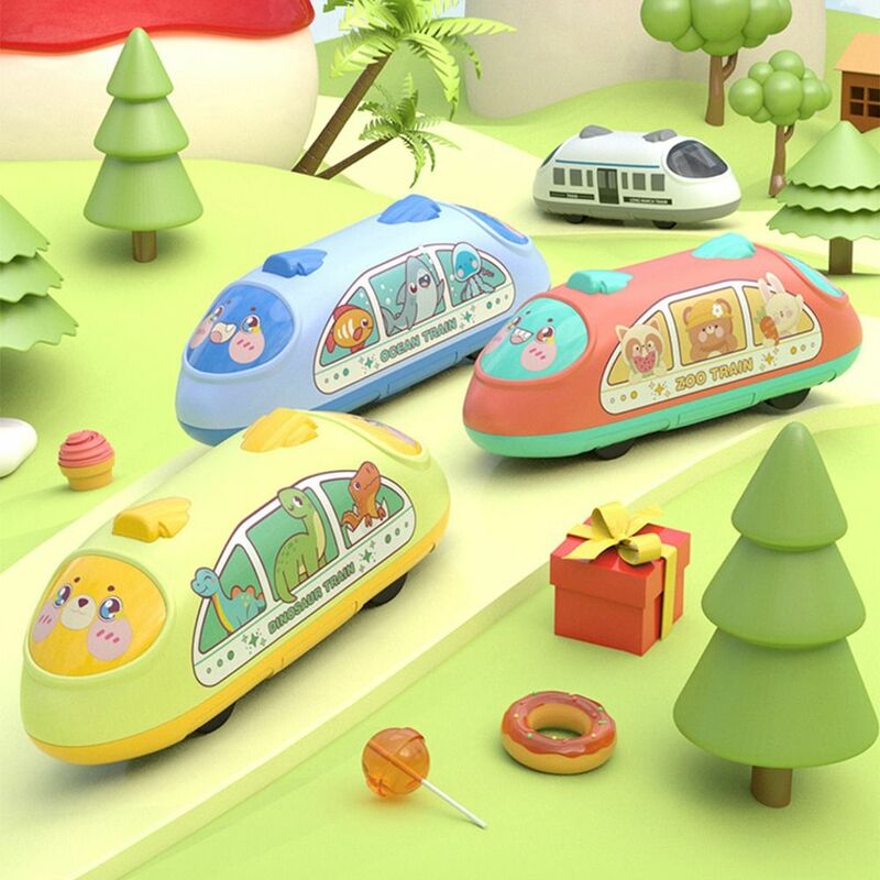 Wzór zwierzęcy z podwójnym pociągnięciem i dużą prędkością kolejka dla dzieci ładny kolor poznawczy plastikowe samochód bezwładnościowy zabawki do samochodu typu Push pull rodzic-dziecko