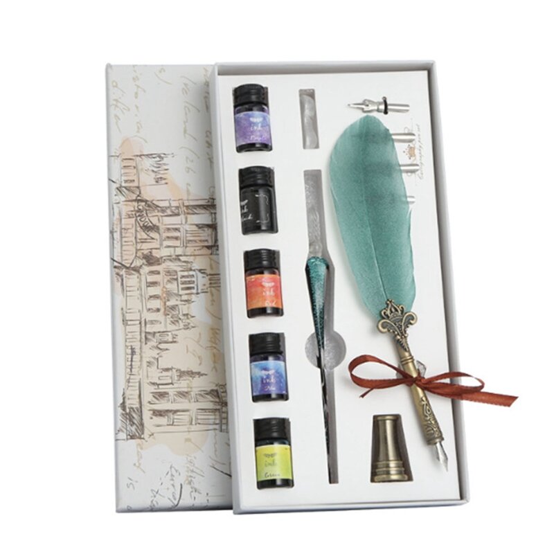 13Pcs Fountain Pen Feather Pen Set Writing Ink Set Stationery Gift Box With Nib Wedding Gift Quill Pen