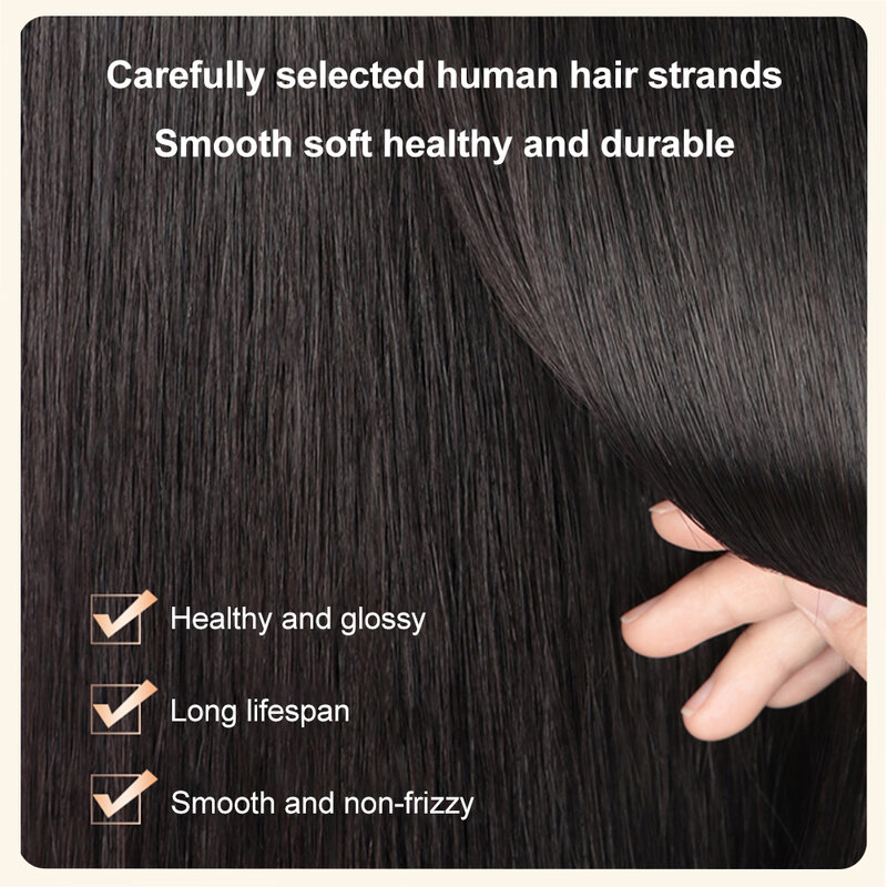 Pelucas de cabello humano en capas para mujer, pelo corto y liso con flequillo, color negro y marrón Natural