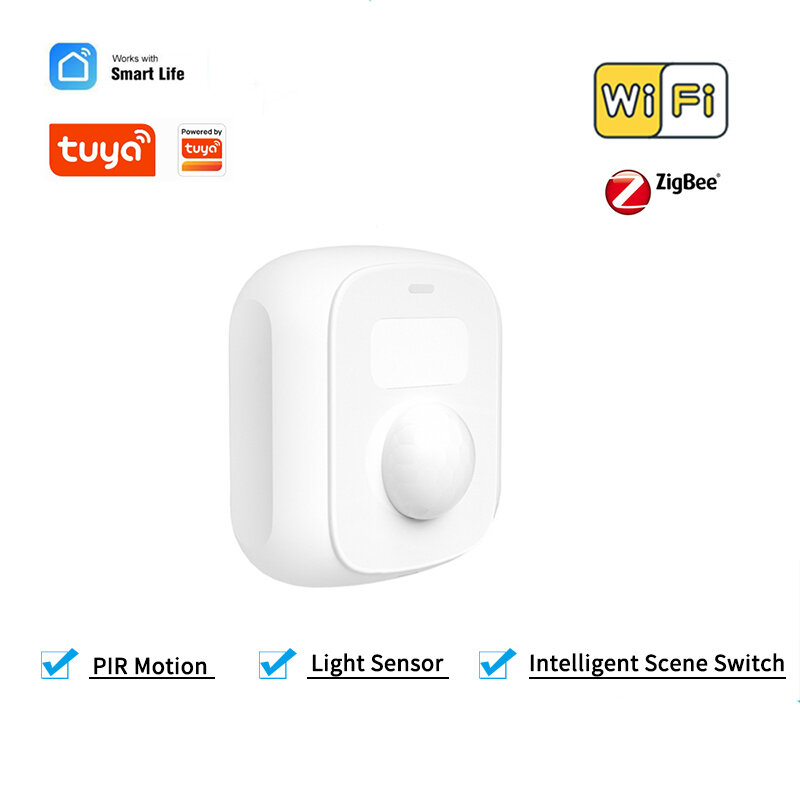 Tuya Zigbee-minisensor de movimiento PIR con Wifi, Sensor de luz, interruptor de escena, función de Detector de movimiento humano, Control por aplicación Smartlife
