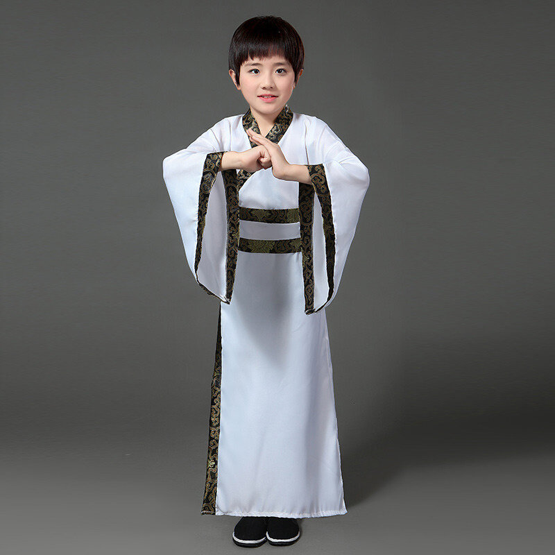 중국 실크 가운 코스튬 소년 어린이 기모노 한푸 세트, 중국 전통 빈티지 민족 학생 전사 춤 코스튬 한푸 세트