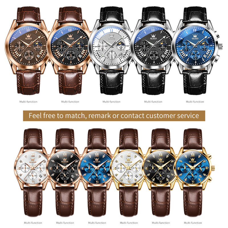 OLEVS-Montre à quartz chronographe étanche avec bracelet en cuir pour homme et femme, marque de mode, luxe, calendrier Shoe, couple