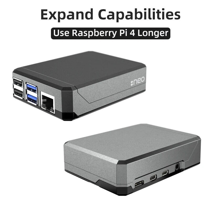Argon NEO Raspberry Pi 4กรณีอลูมิเนียมโลหะเลื่อนแม่เหล็ก Passive Cooling ความร้อนพัดลมตัวเลือกสำหรับ Pi 4 B