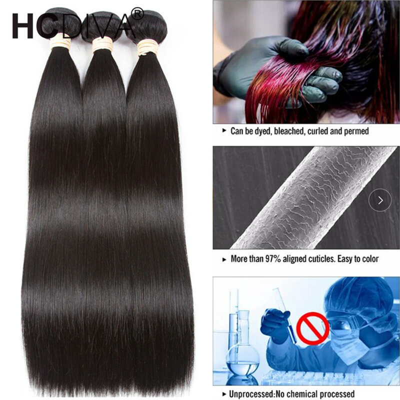 Bundles de cheveux raides brésiliens pour femmes noires, extensions de cheveux humains Remy, 10A, 10-32 po, 1/3 pièces