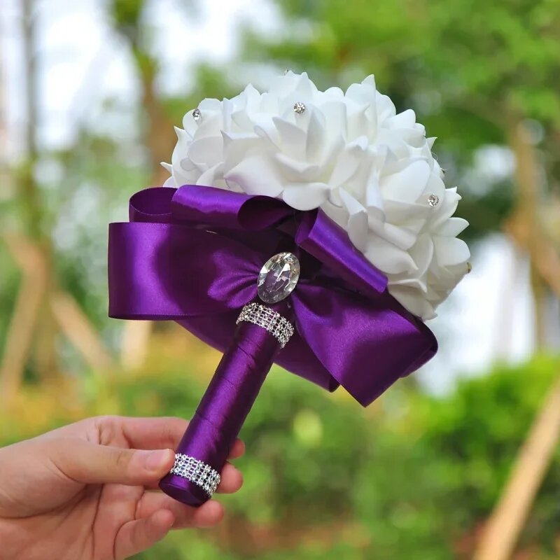 Ramo de flores de espuma para novia, soporte de seda para dama de honor, accesorios de boda blancos