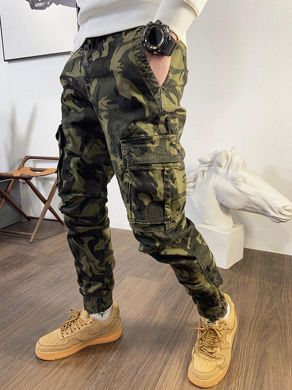 Men's Vintage Style Casual Pants Camouflage Multi Pockets Cargo Pants Ankle-Length Outdoor Hiking Pants Jogger Pants