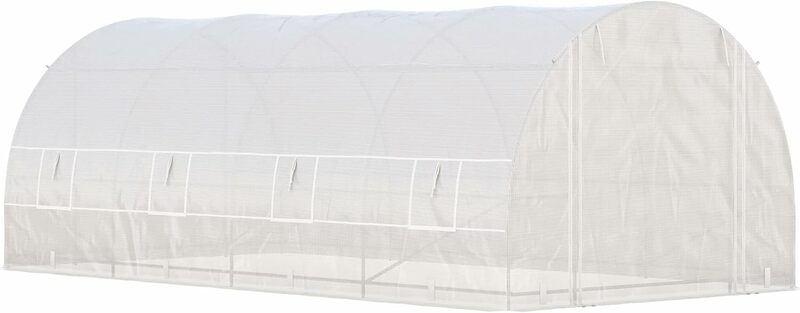 Estufa de túnel walk-in com porta com zíper e 8 janelas mesh, grande jardim Green House Kit, aço galvanizado, 19x10x7 pés