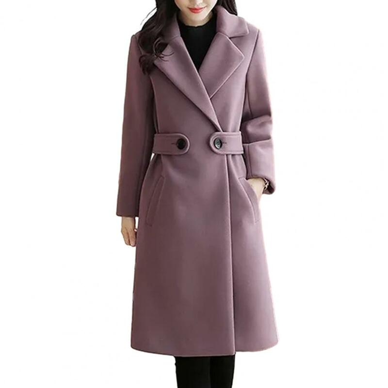 Abrigo elegante de longitud media para mujer, abrigo con cinturón y cierre de botón, cuello vuelto, mangas largas para Otoño e Invierno
