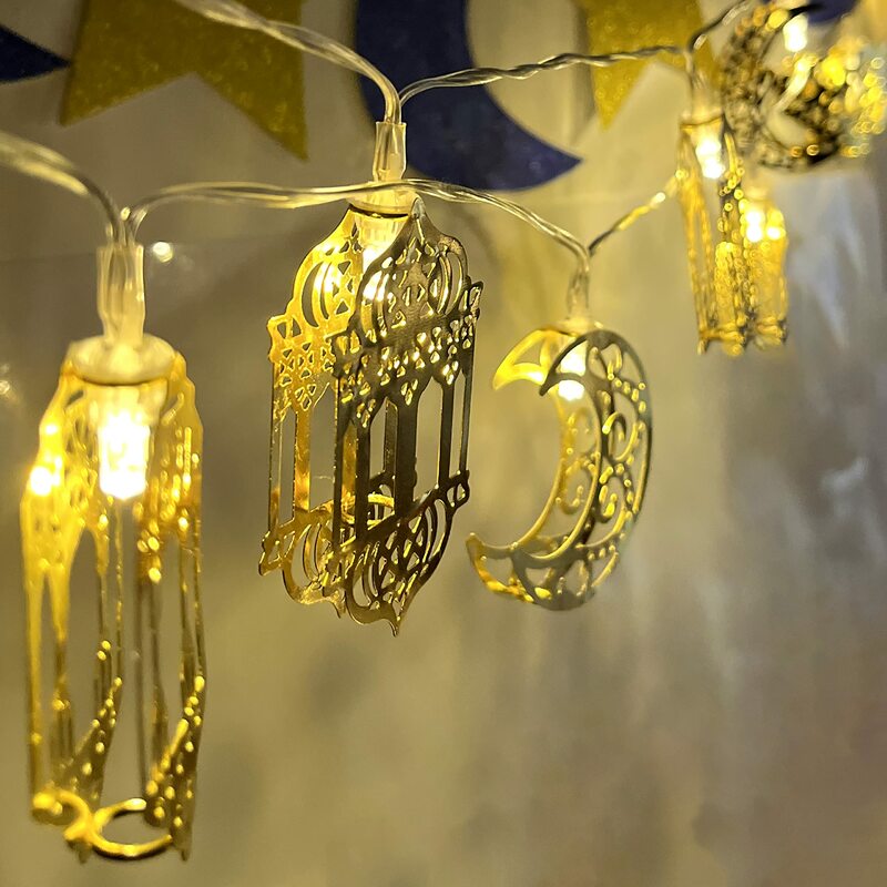Decoraciones de Ramadán, cadena de luces de Luna y Estrella, decoración EID Mubarak Ramadán Kareem para el hogar, EID al-fitr musulmán Islámico