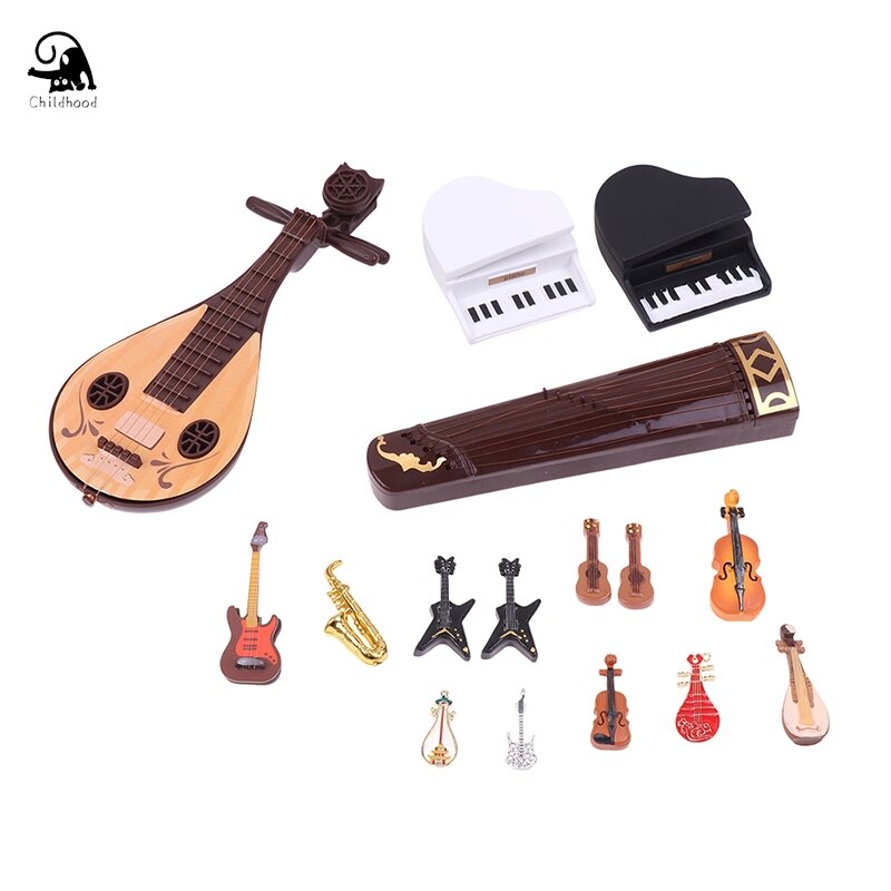 Miniatur rumah boneka, dekorasi simulasi biola instrumen Piano gitar