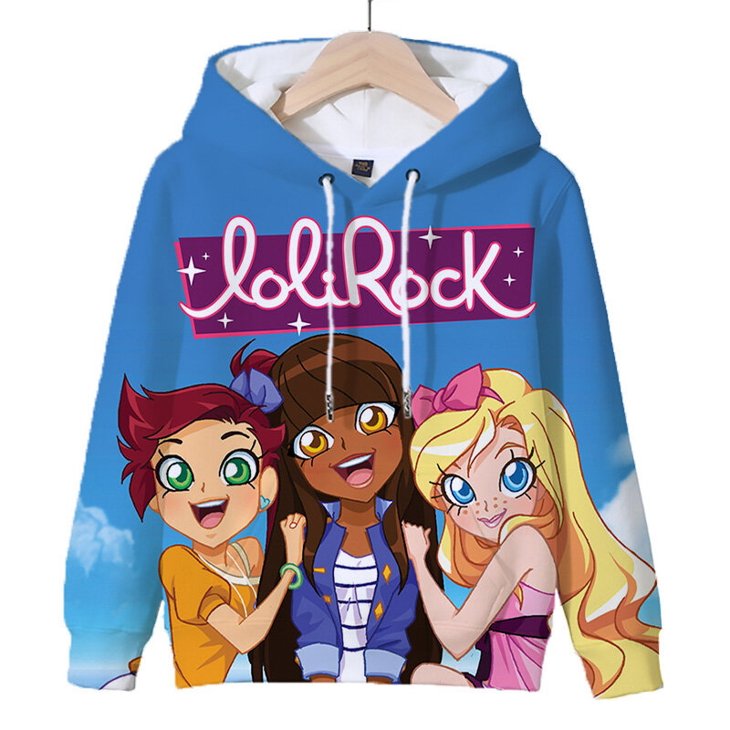 Sudadera con capucha de LoliRock para niños y niñas, suéter con estampado 3D de dibujos animados, ropa de calle Kawaii para otoño