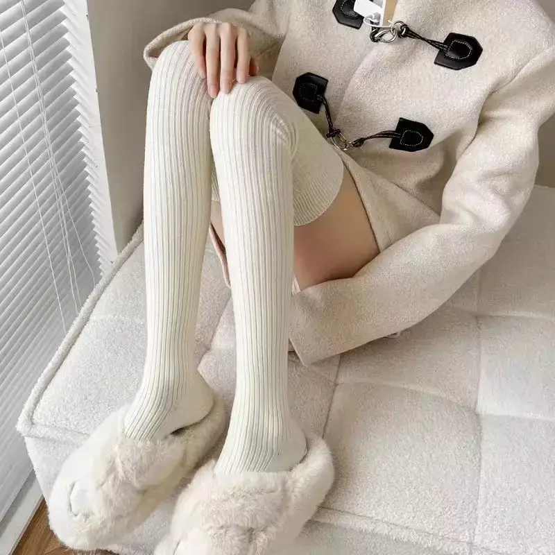 1/2pairs Women's Casual Knitted Long Socks Autumn Winter Solid Stockings Boot Calf Socks Over Knee Leggings Harajuku Lolita Sox