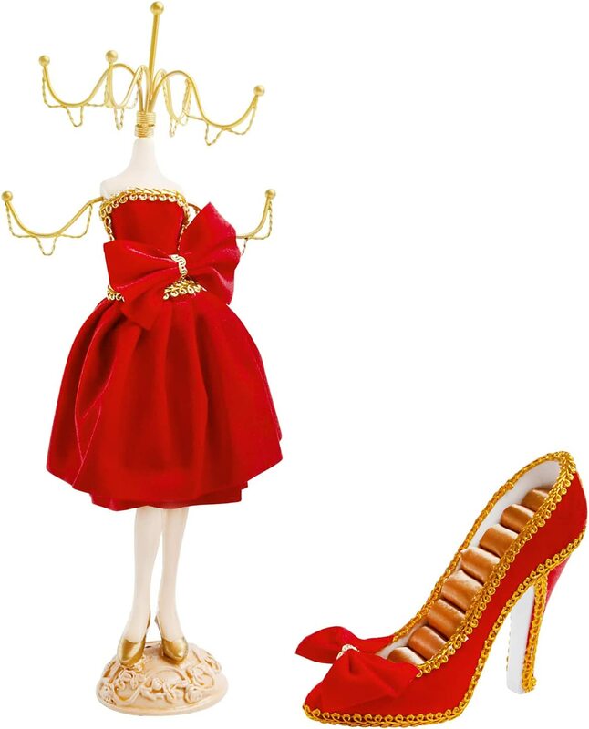 Perhiasan elegan merah Tampilan berdiri kerajinan tangan rumah ornamen sepatu hak tinggi dudukan cincin untuk hadiah pengantin wanita